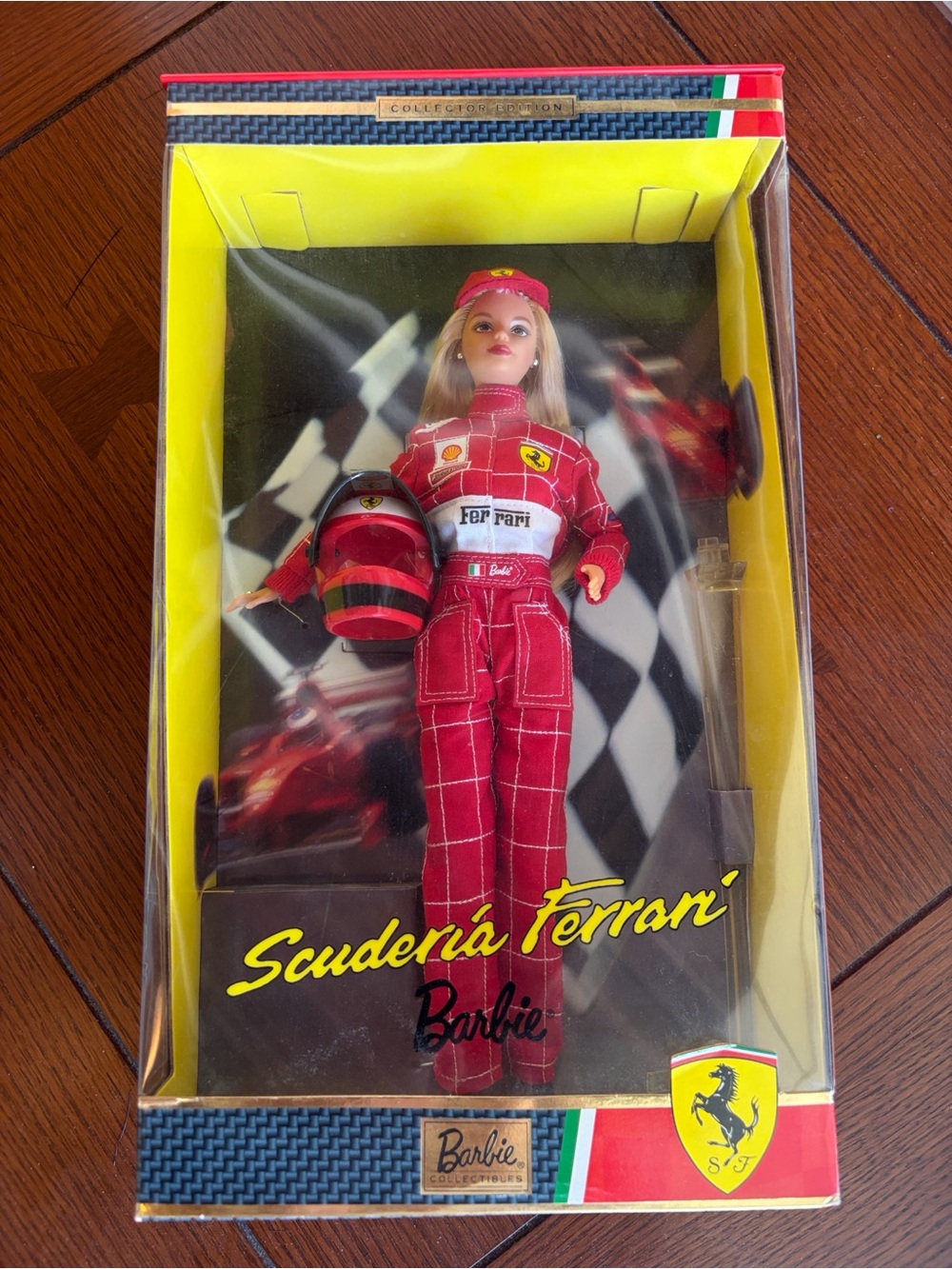 Mattel Barbie Scuderia Ferrari Red Racing Jumpsuit with Helmet collector edition